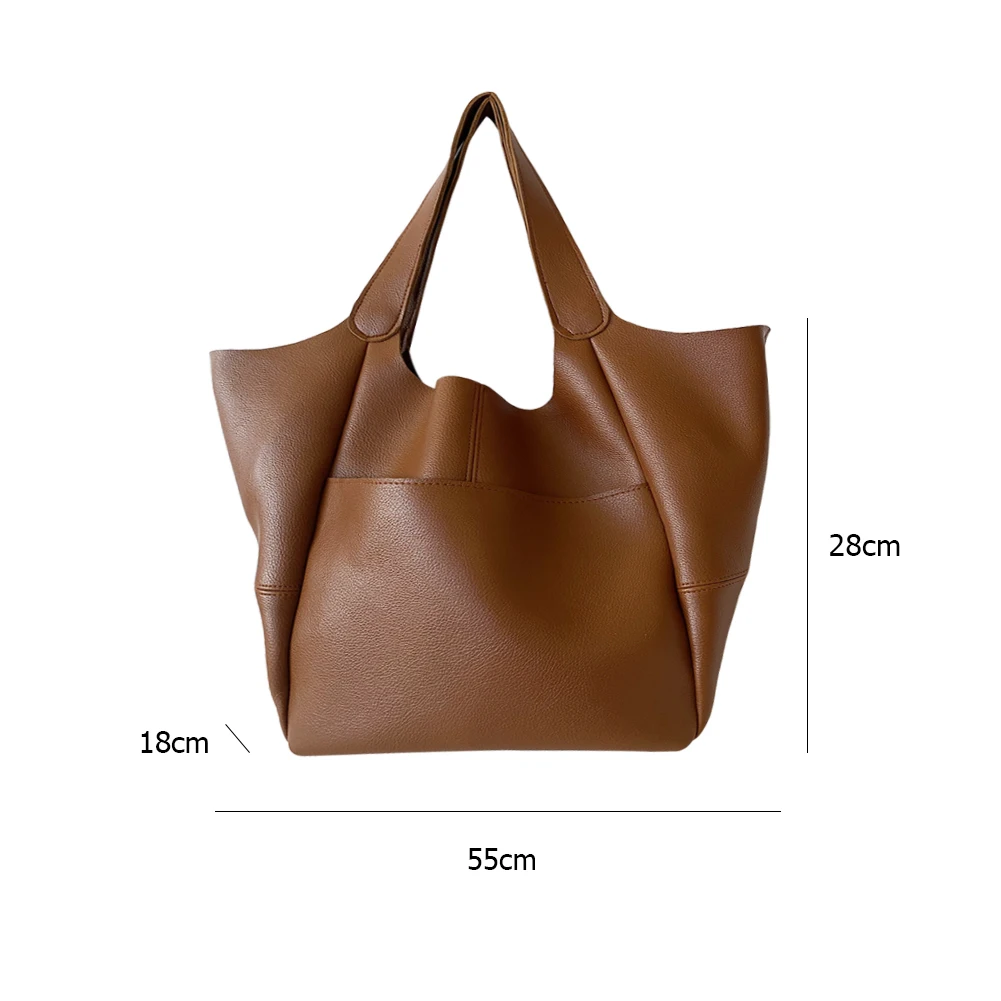 

Designer Pure Color PU Leather Underarm Bag Fashion Large Capacity Shoulder Handbags Popular Simple Female Daily Top-handle Bags