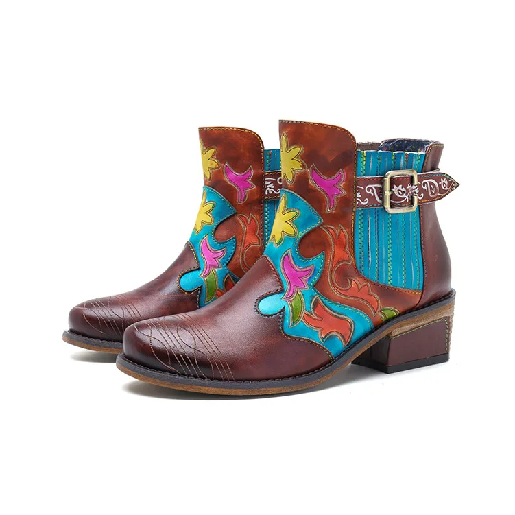 Западная пастушка ботинки женская обувь ботильоны из натуральной кожи в стиле