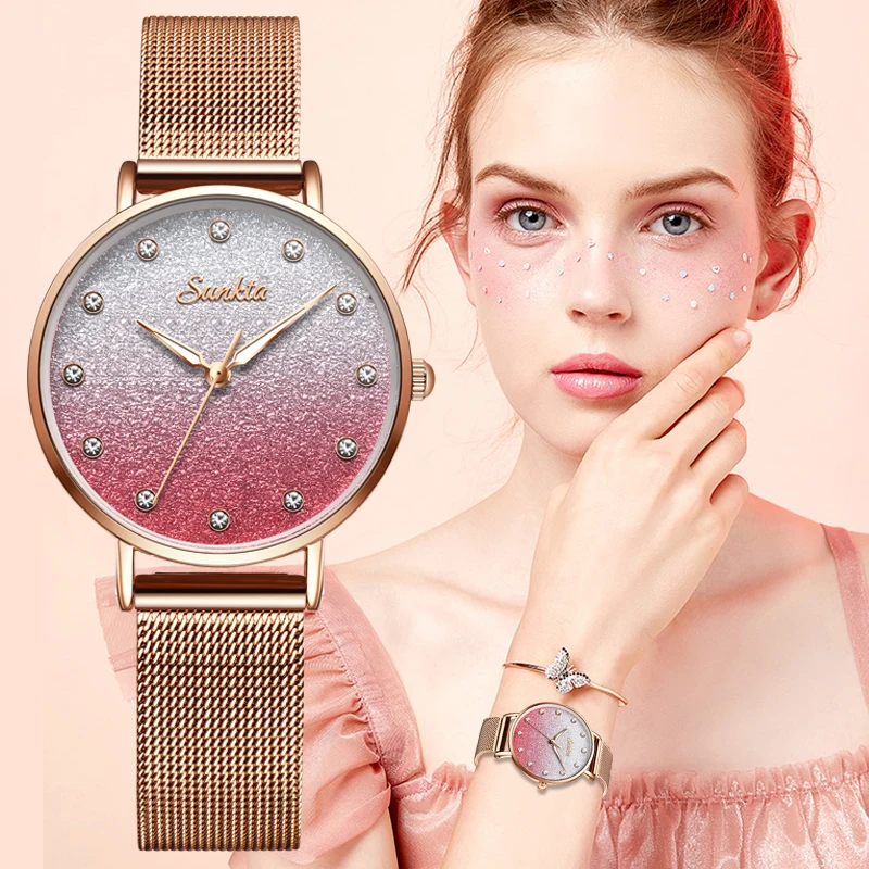 Часы наручные SUNKTA женские брендовые Роскошные модные спортивные с браслетом из