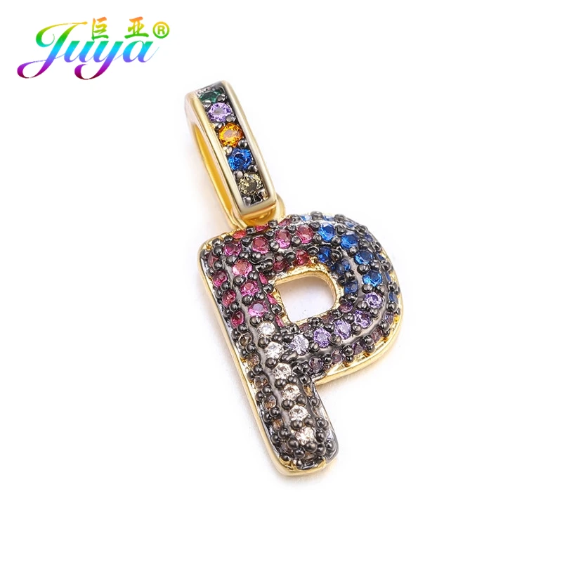 Gold P Juya DIY шнур кожаный вывод многоцветный Циркон с радужным блеском золото 26 буквы алфавита кулоны с надписями поставки - Окраска металла: Gold P