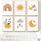 Плакаты и принты с изображением Луны, радуги, с изображением солнца, звезд, настенное украшение для детской комнаты