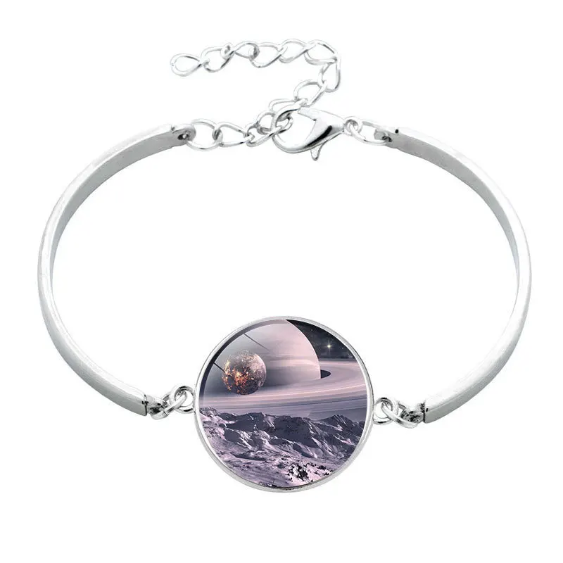 

BTWGL Hot Fashion Galaxy Planet Pendant Alloy Bracelet Moon Galaxy Accessories Girl Glass Convex Bracelet Gift