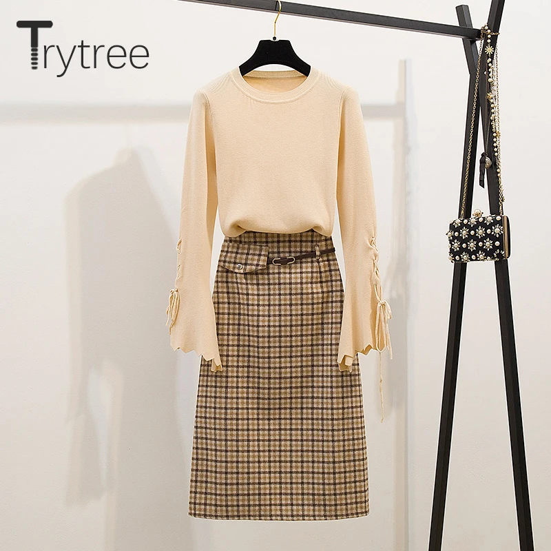 Trytree осенне зимний комплект из двух предметов Повседневный Топ с О образным