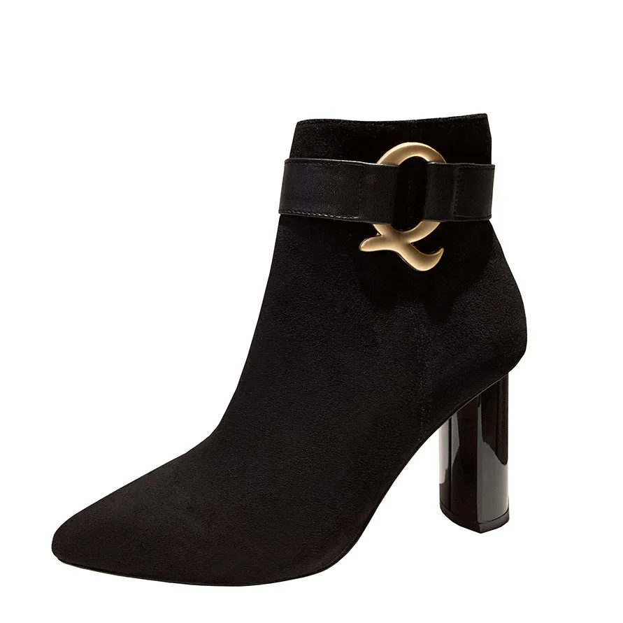 

High Heeled Short Boots Wo Men Pointed Toe Suede Martin Boots Zipper Women Boots