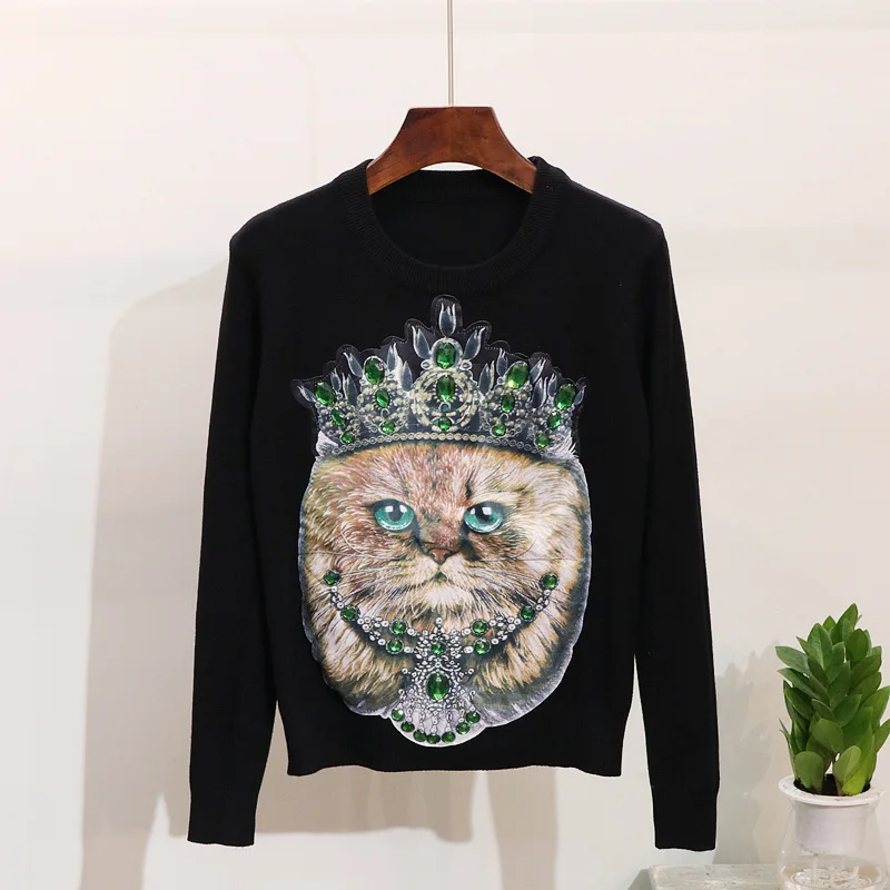 Женский вязаный свитер с бусинами и бриллиантами свободный трикотажный джемпер