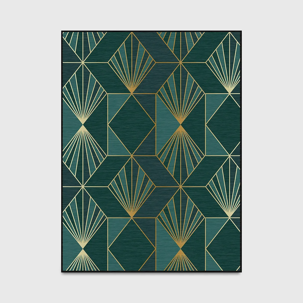 

Carpet Modern Living Room Luxury Green Gold Abstract House Bedroom Rugs Bedside Doormat Geometric Non-Slip Mats Home Decoration