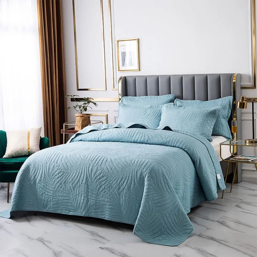 

ADOREHOUSE 3pcs Quilted Coverlets Leaf Pattern Solid Bed Cover Double-sided Embroidered Bedspread Soft Air-conditioning Quilt