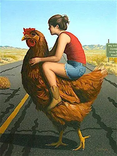 

Girl Riding A Hen on The Road Pet Sign Metal Tin Sign Signage Decoration Farm Farmhouse Ranch Plaque Rustic Vintage Decoration