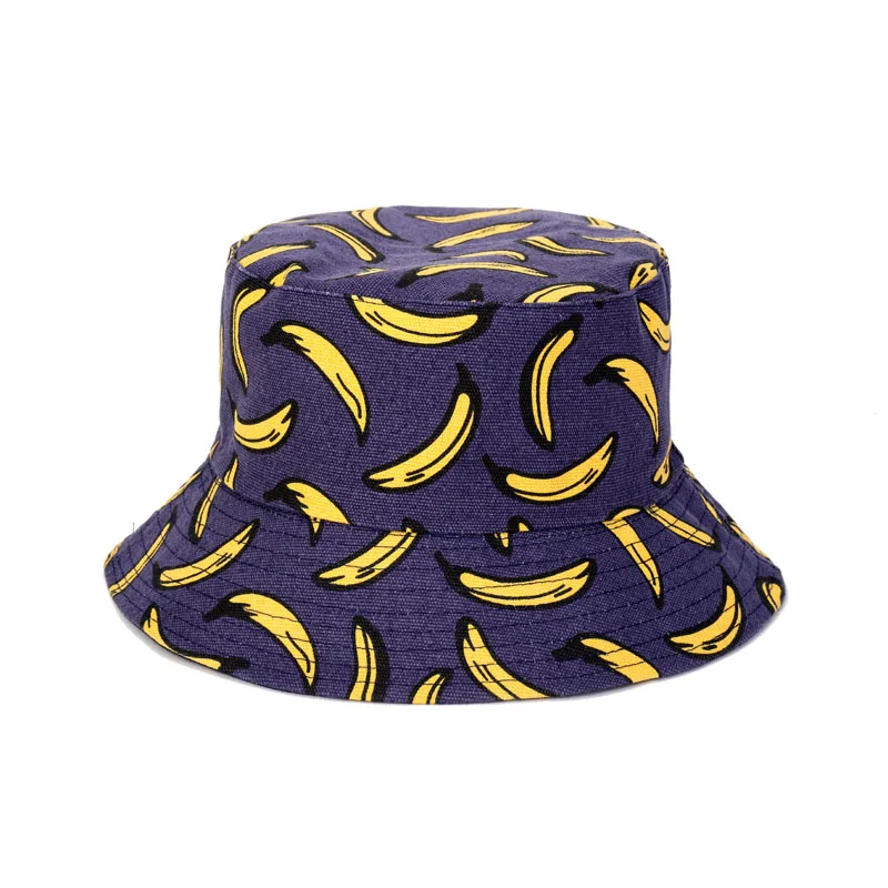 

2020 New Summer Panama Bucket Hats Basin Cap Women Banana Print Sun Hats Men Reversible Visor Outdoor Travel Fisherman Hat M19