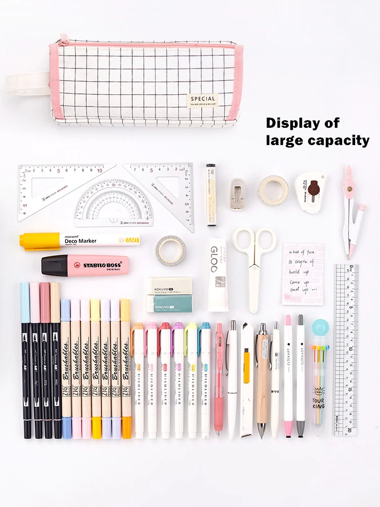 

Angoo Roll Type Pen Bag Pencil Case Simple Color Black White Grid Multi Slot Net Space Storage Pouch for Stationery School F440