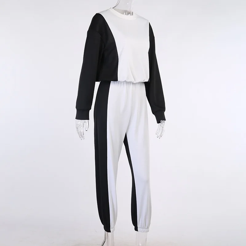 

2 Pcs Women Sets Casual Sweatshirt Pants Sets Color Block Outfits Adults Long Sleeve Round Neck Pullover Pants Slant Pockets