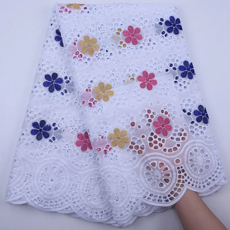 Королевский синий Чистый хлопок африканская сухая кружевная ткань вышитая