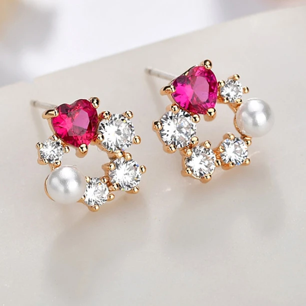 Изысканные серебряные серьги иглы для девушек с красным корундом и