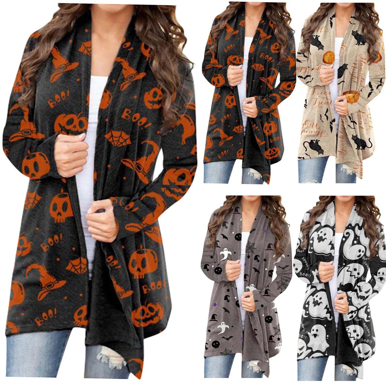 

Женский кардиган с принтом в виде тыквы и кота, размеры Xxxl-xxxxxl