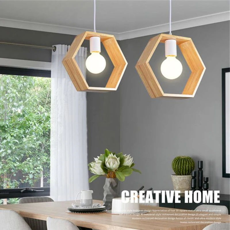 Деревянный подвесной светильник в японском стиле миниатюрный квадратный