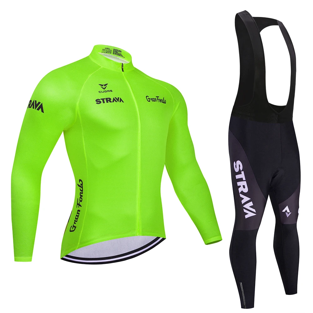 

2021 Cycling Jersey Men Set Bib Shorts strava Long sleeve Mountain Bike Bicycle Suit Anti-UV Bicycle Team Racing Uniform Clothes