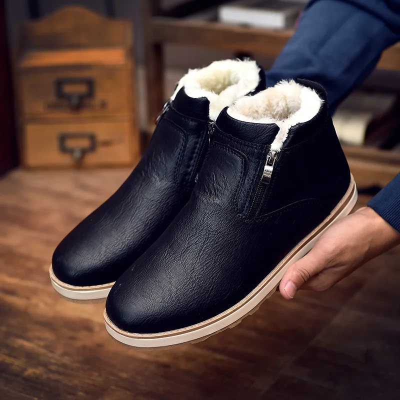 

Зимние теплые мужские ботинки, черные модные плюшевые кожаные ботинки, мужская повседневная обувь, мягкие удобные зимние ботинки, мужские б...