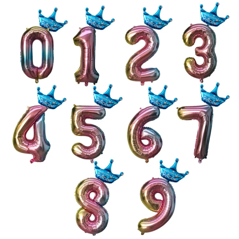 rainbow crown blue Золотые, серебряные короны, воздушные цифры, фольга, номер, воздушный шарик, цифра, надувные, на день рождения, вечерние украшения, для детей, для душа, Globos 32" - Цвет: rainbow crown blue