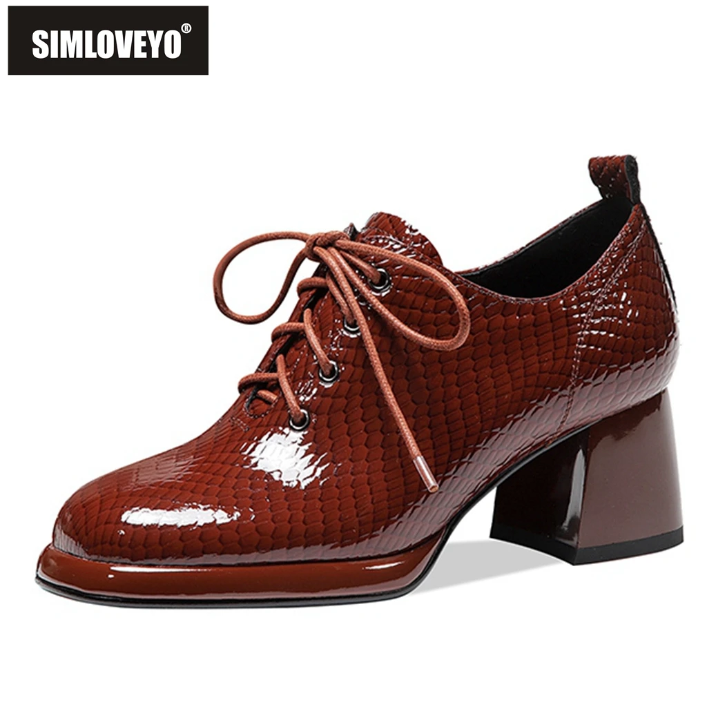 

SIMLOVEYO New 2021 Ladies Pumps Round Toe 6cm Block Heels Genuine Leather Platform Lace-Up Classic British Concise Summer B2324