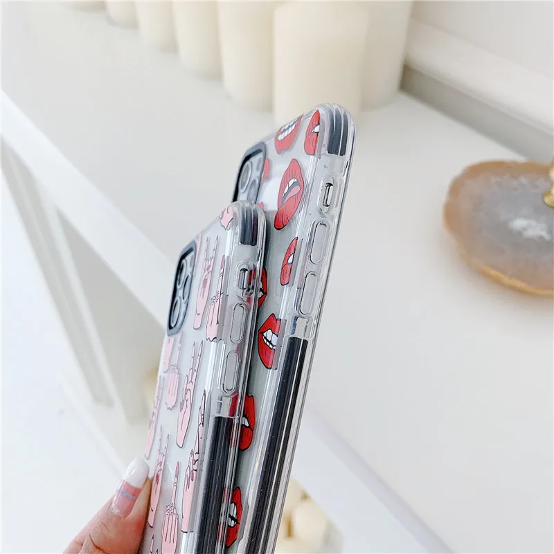

Ins Funny Eye Mouth Hand Clear Phone Case For iPhone 11 Pro Max XR XS Max 7 8 Plus X SE Soft TPU Slim Lens Protection Back Cover