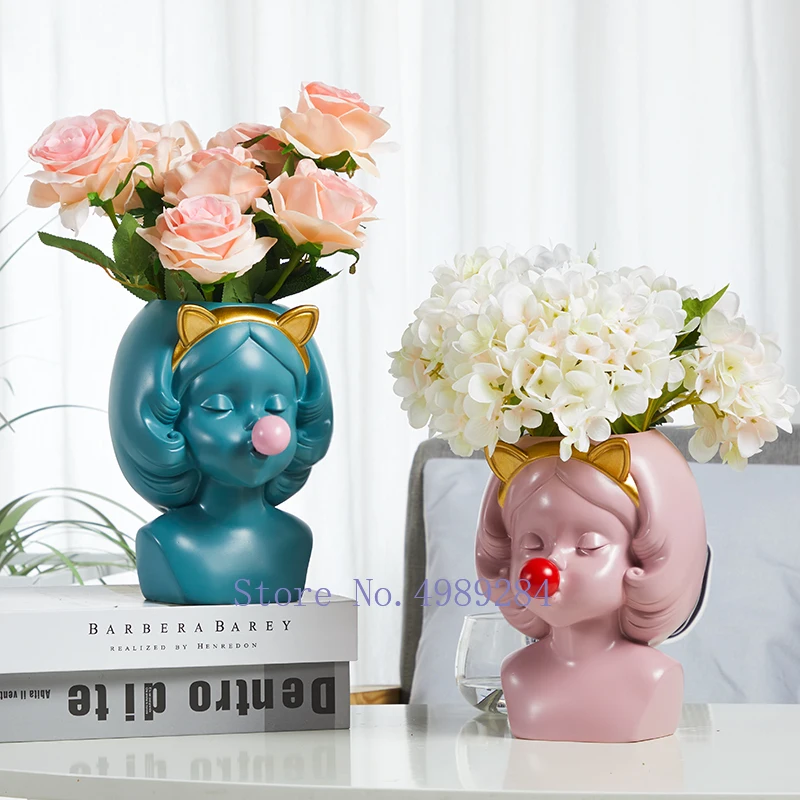 Nordic Творческий смолы ваза украшенная головом золото для милых девочек