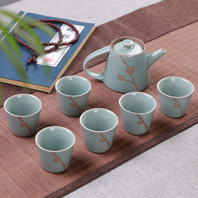 Blue 7Pcs Set 7 шт./компл. китайский Чай подарки Керамика тиснением чайный набор кунг-фу чашки для чайной церемонии кунг-фу аксессуары фильтр отверстие Чай горшок Кофе чашки - Цвет: Blue 7Pcs Set