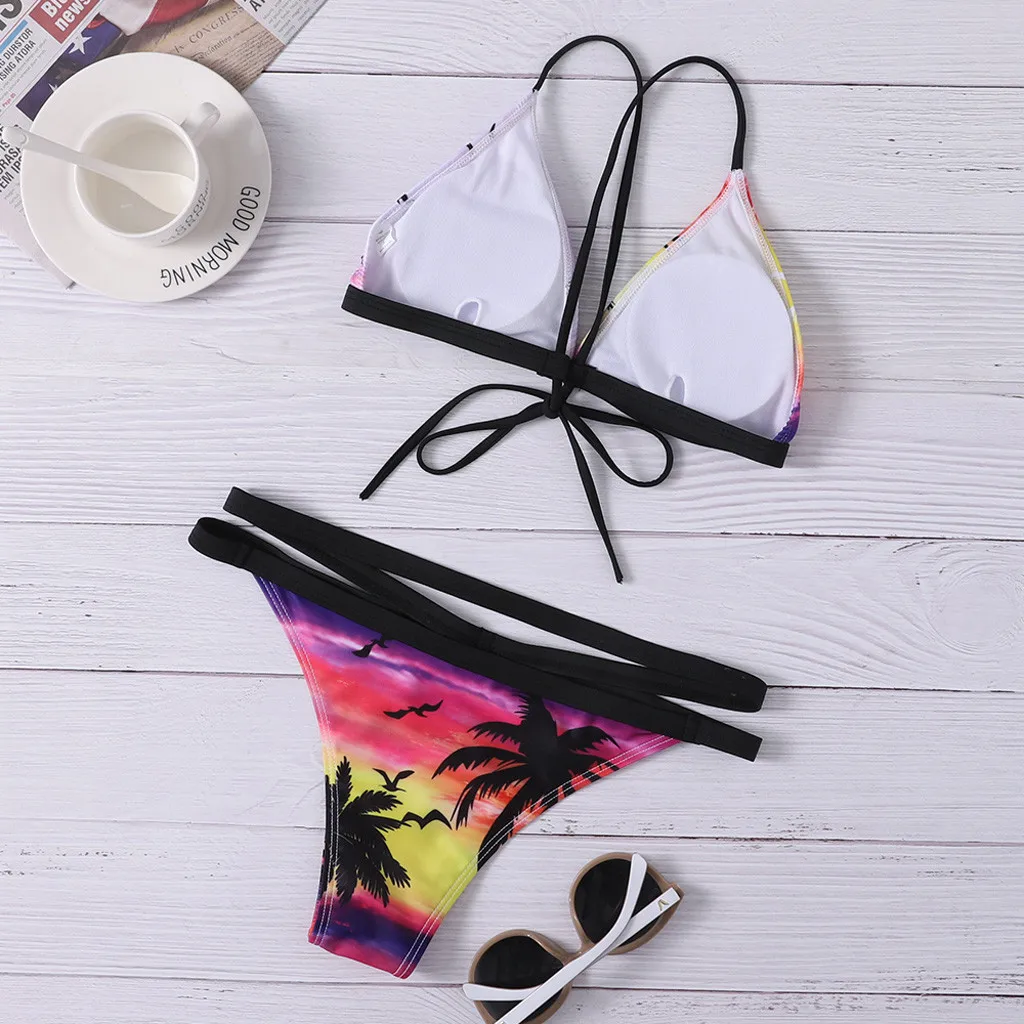Sexy Letter Print Bikini 2020 Bandage Swimwear Women High Waist Mujer Swimsuit Bathing Suit Monokini Mayo Biqini 4# | Женская одежда