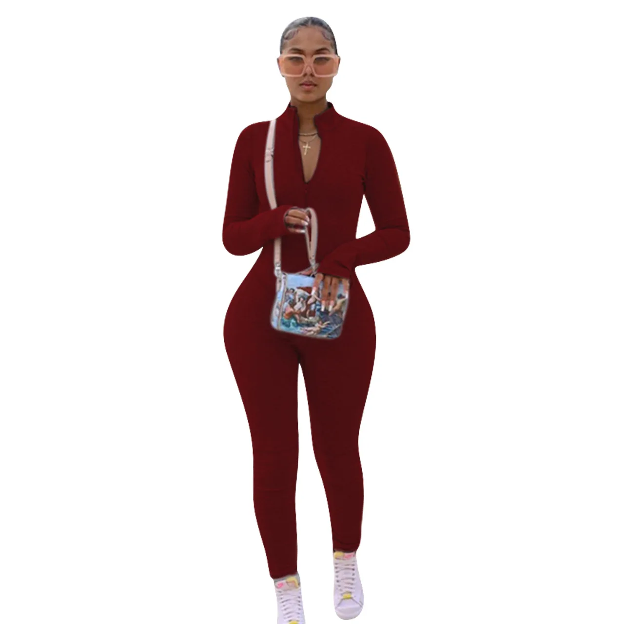 2021 Spring Women's Tights Jumpsuit Solid Color Sexy Flannel Jumpsuit Long Sleeve Sports Romper Body Suits Overalls for Women