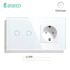 Сенсорный светодиодный диммер BSEED, 2 конца, 1 канал, сенсорный переключатель с евророзеткой, 16 А, Синяя подсветка, Хрустальное стекло