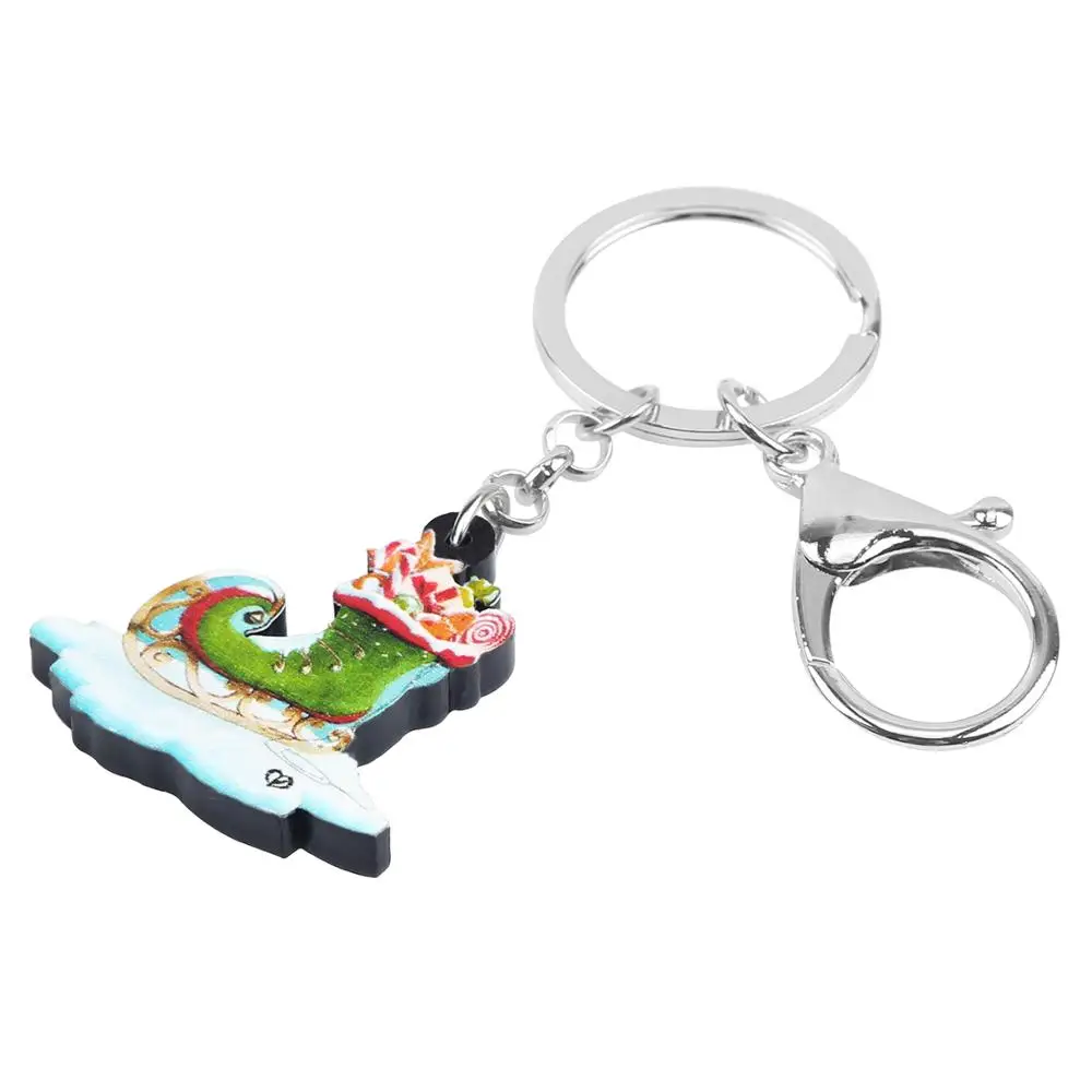 Bonsny акриловые рождественские аниме конфеты лыжный носок обувь брелок для ключей