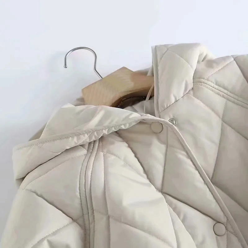 2021 New Winter Oversize Fashion Vintage Plaid Hooded Parka Women Casual Pockets Cotton Jackets Coat Loose Long Outwear Female