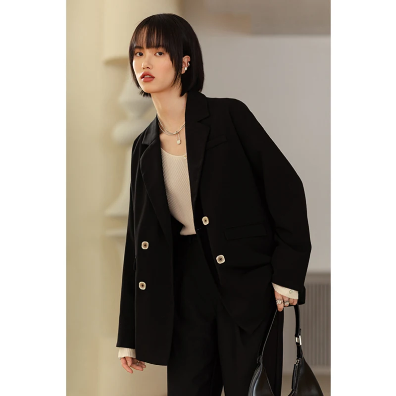 INMAN/весенне осенний однотонный двубортный костюм с карманами и лацканами