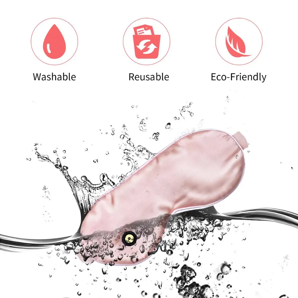 Маска для глаз шелковая с USB-магнитом многоразовая сна и сухого розовая |