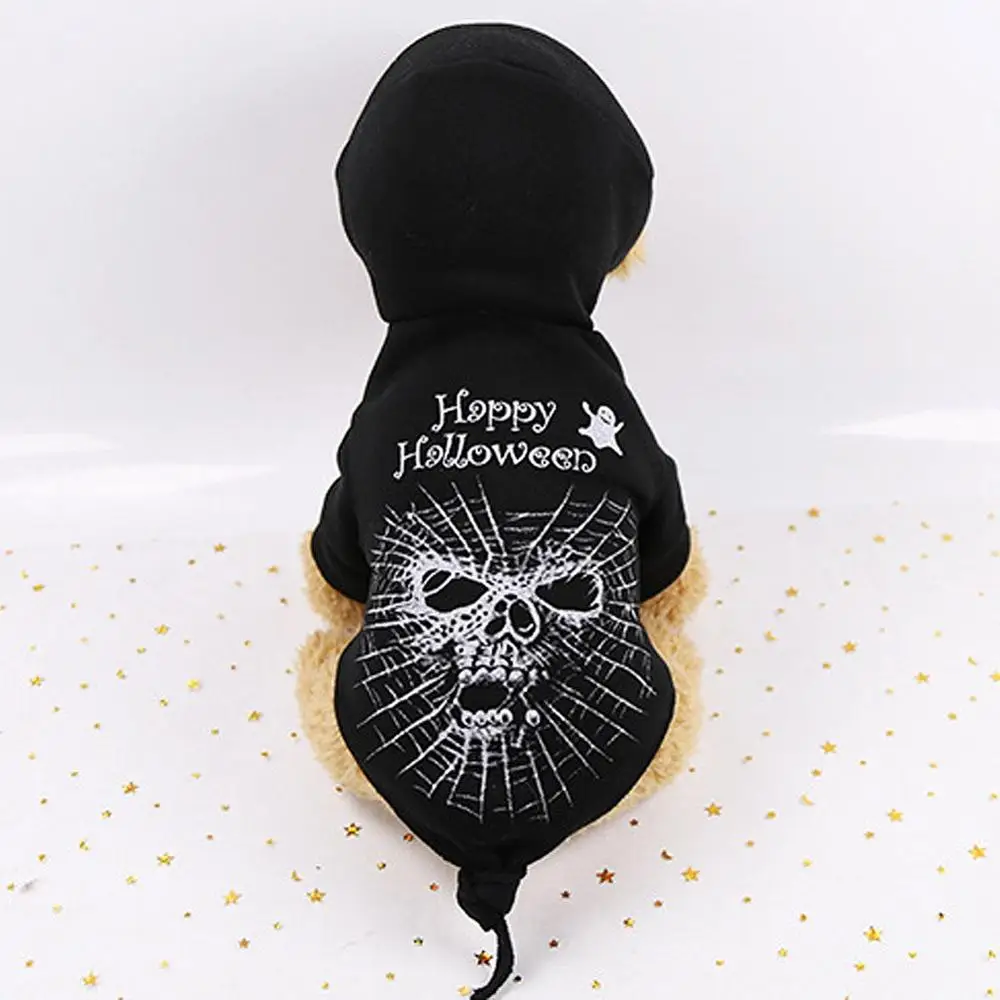 BM0484 Черный Забавный костюм для косплея для домашних животных, 2 ноги, пальто с капюшоном, Хэллоуин, скелет, ужасная толстовка с капюшоном - Цвет: BM0484