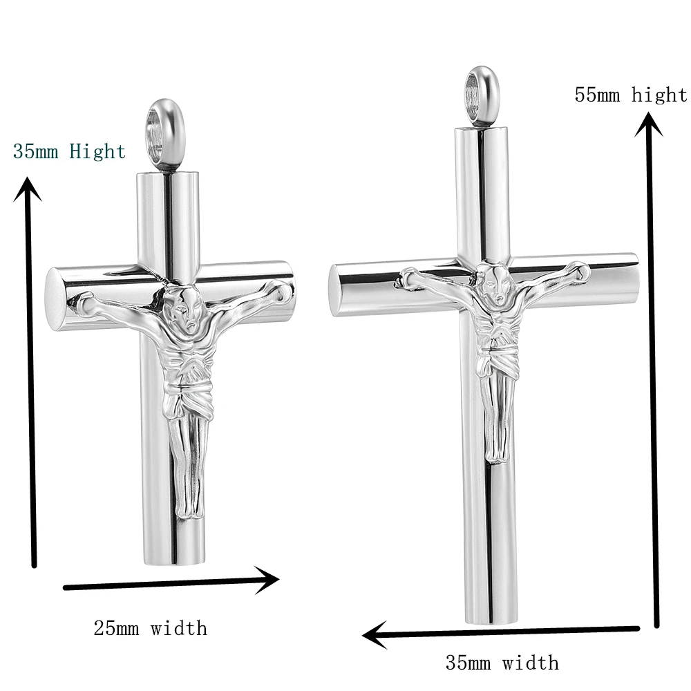 

IJD11129 Stainless Steel Cremation 2 Size Black Jesus Cross Keepsake Memorial Pendant Necklace for Ashes Urn