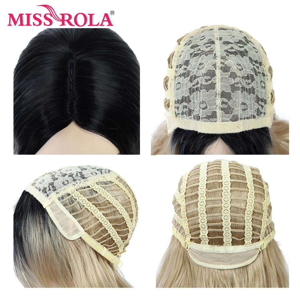 

MISS ROLA Long Wavy Synthetic Wigs Ombre Brown Blonde Middle Part Heat Resistant Wigs For Women Cosplay Party