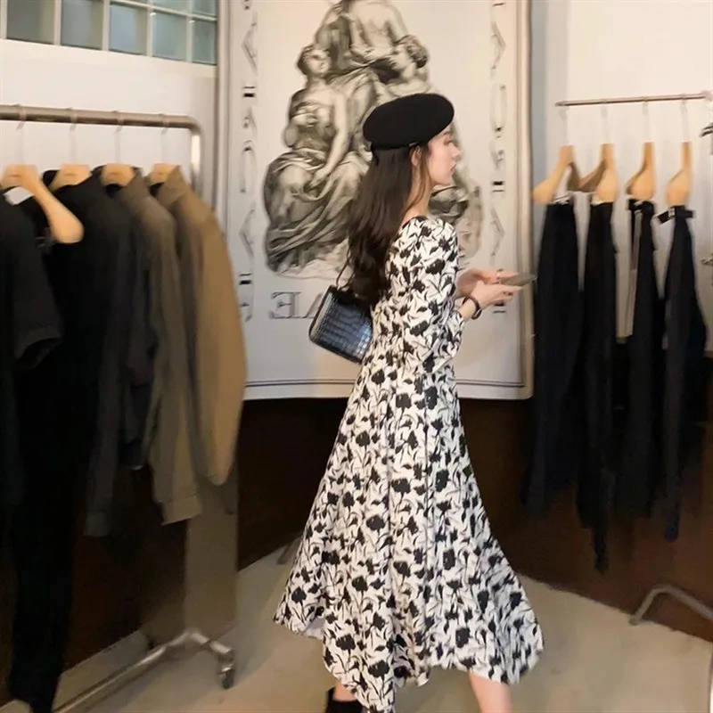 Платье женское длинное с цветочным принтом шикарное винтажное слитное