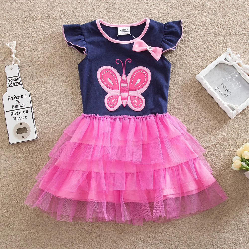 Dxton 2019 Kids Dress for Girls Butterfly Print Summer Flare Sleeve Girl Toddler Birthday Costum Children Clothes | Детская одежда и