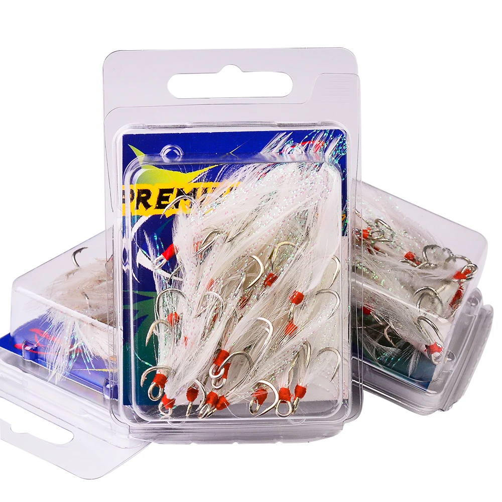 Новое рыболовное оборудование 4 # 10 белый рыболовный крючок с белым пером