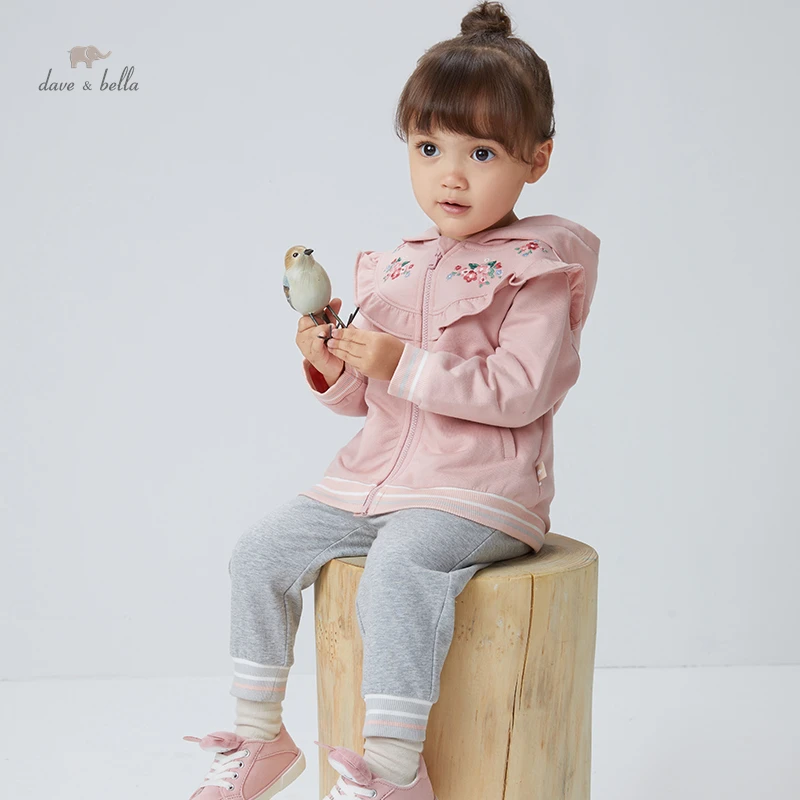 

DBM18328 dave bella autumn baby girls fashion floral embroidery hooded clothing sets kids girl cute sets children 2pcs suit