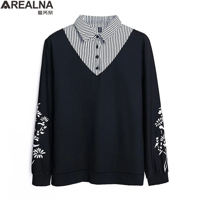 Autumn plus size Striped spliced women sweatshirt korean hoodie Fake Two Pieces Casual Tracksuit streetwear sudadera mujer L-5XL | Женская