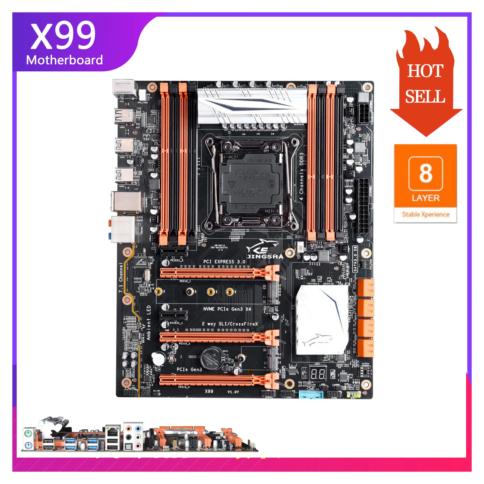 Verkaufen Motherboard X99 Chipsatz Mainboard Lga 2011-3 Mutter Board Support Intel Xeon E5-2678v3 / 2669v3 / 2649v3 / 2629v3