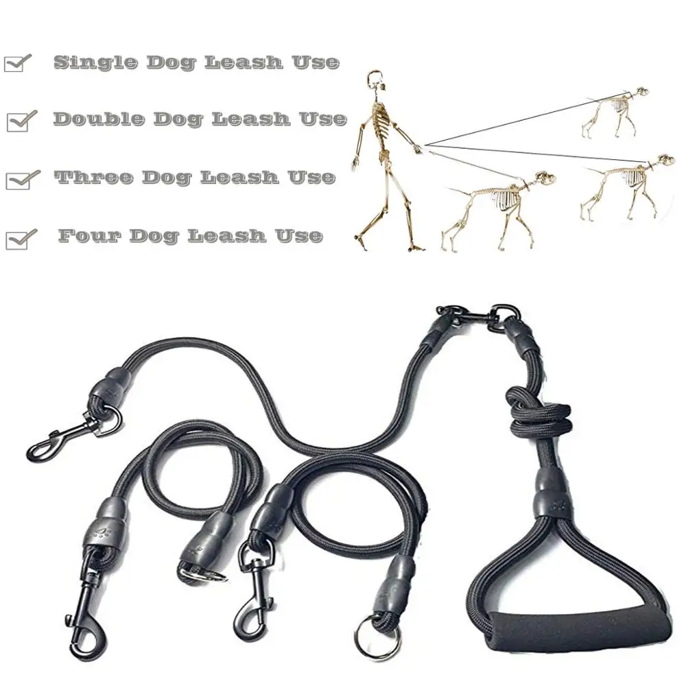 Черный многоголовый нейлоновый поводок для собак с мягкой ручкой скалолазание