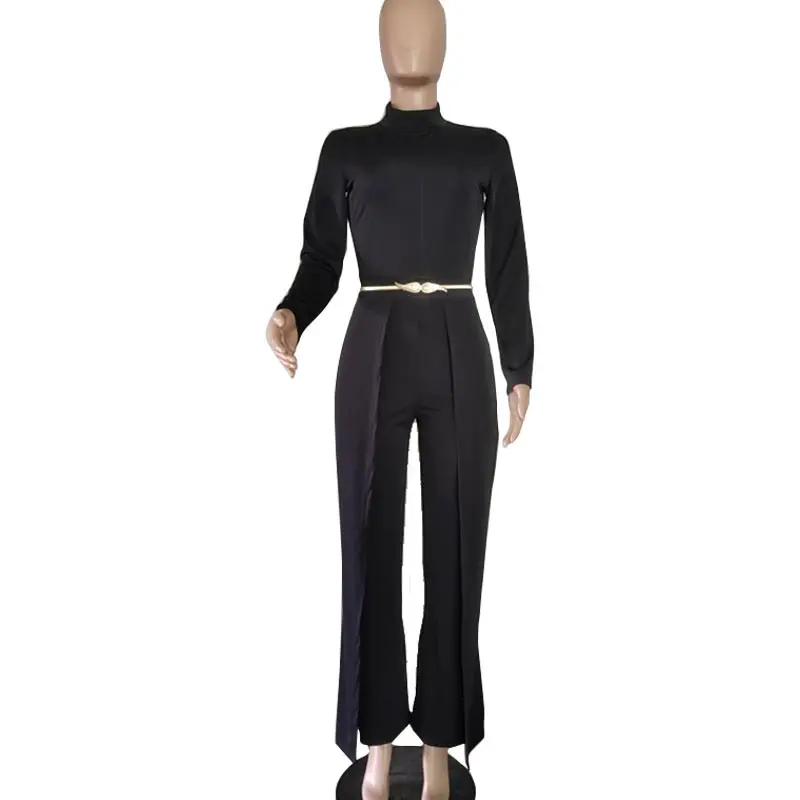 

Chiclover Womens Jumpsuit Long Sleeve Turtleneck Wide Leg Trouser Romper Solid Outfit Elegant Office Sets Wholesale Dropshipping