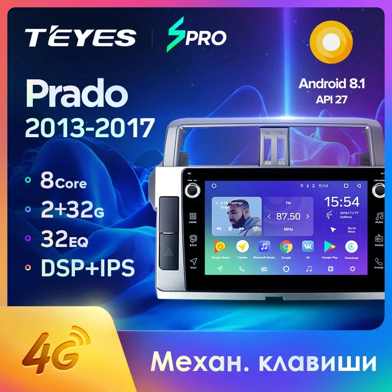 TEYES SPRO Штатная магнитола для Тойота Ленд Крузер Прадо J150 Toyota Land Cruiser Prado 150 Android 8.1 до