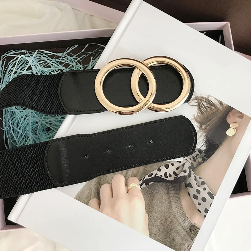 

Double Circle Vintage Corset Women Belts Elastic Waist Luxury Brand Waist Strap All-match Overcoat Dress Casual Black Waistband