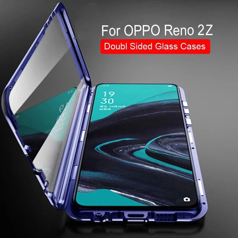 Роскошный Магнитный адсорбционный чехол для oppo Reno 2Z, металлическая рамка, Doubl, боковая стеклянная крышка, oppo reno2Z, защитный чехол для телефона