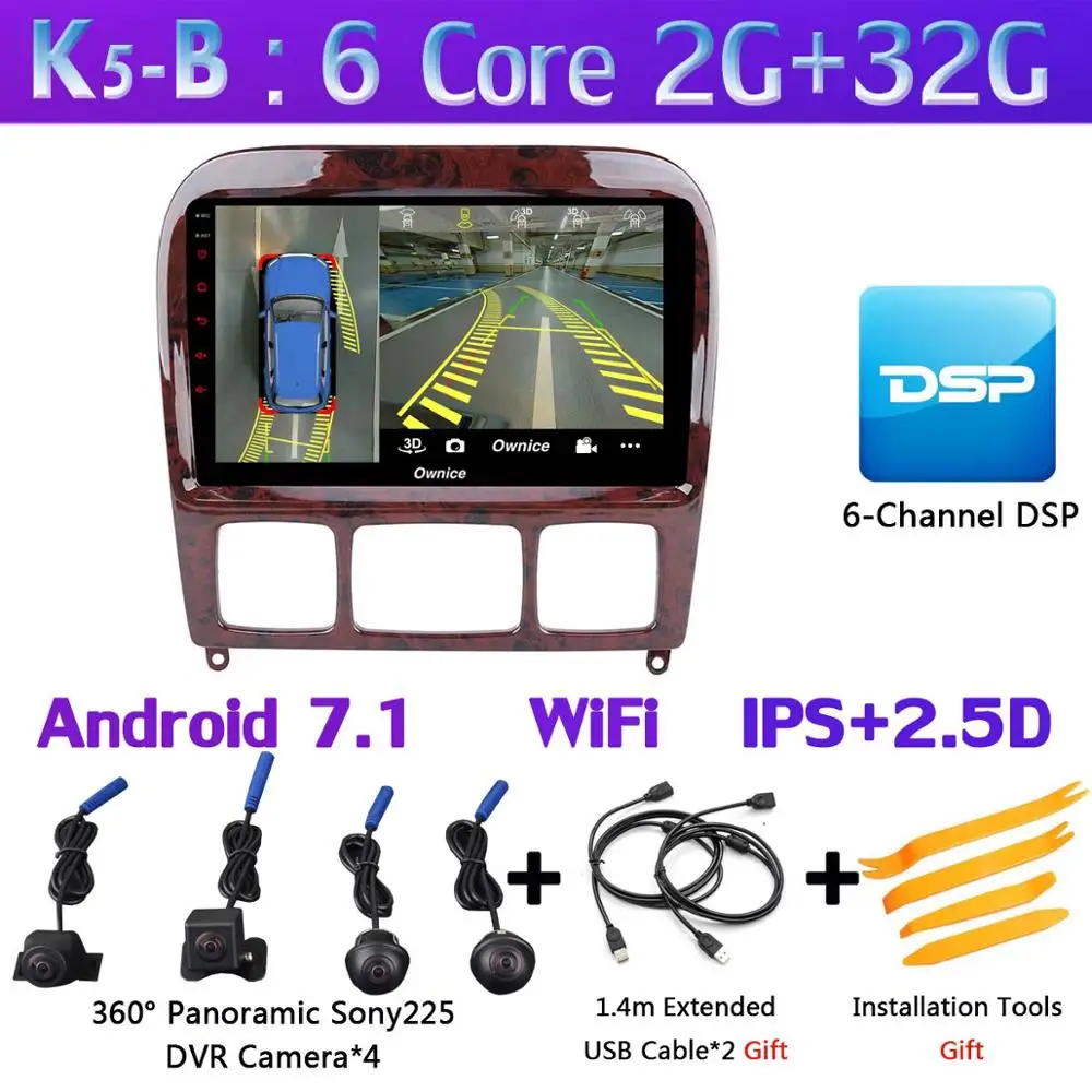 360 ° камера 4G LTE Android 9,0 4G+ 64G gps радио CarPlay SPDIF DSP Автомобильный мультимедийный плеер для Mercedes Benz S CL Class W220 W215 - Цвет: K5-B