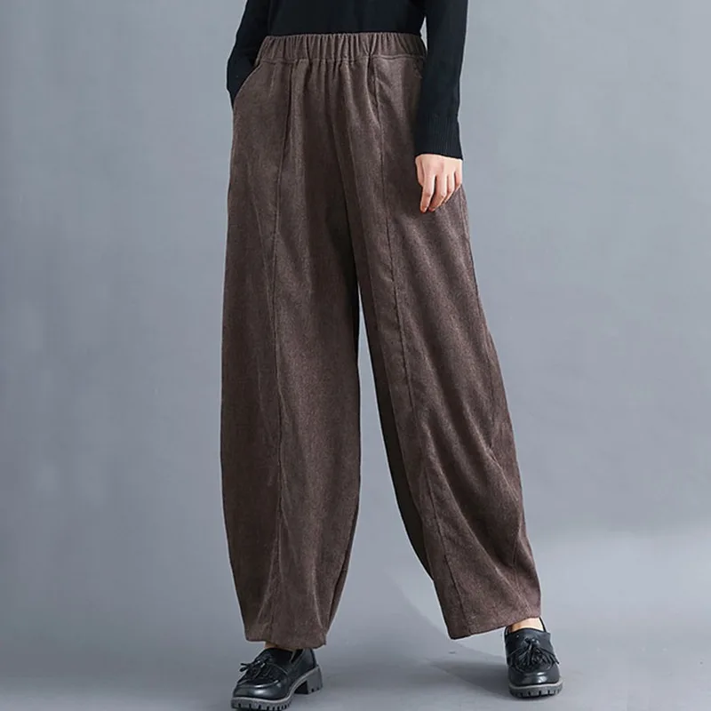 Mferlier Зима Весна вельветовые брюки для женщин эластичный пояс Карманы Твердые