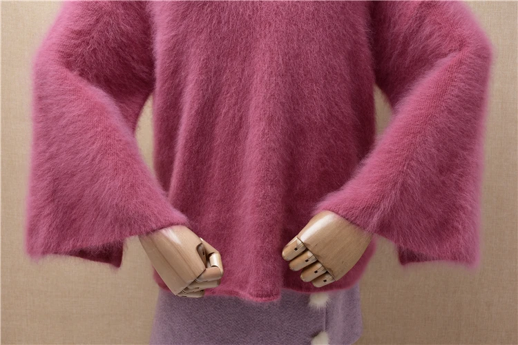 Пуловер женский вязаный из шерсти Ангорского Кролика с рукавами три четверти -